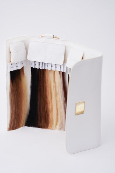 Farbring mit sämtlichen Echthaar-Farbtönen der Rubin Extensions Kollektion im Überblick – Rubin Extensions®