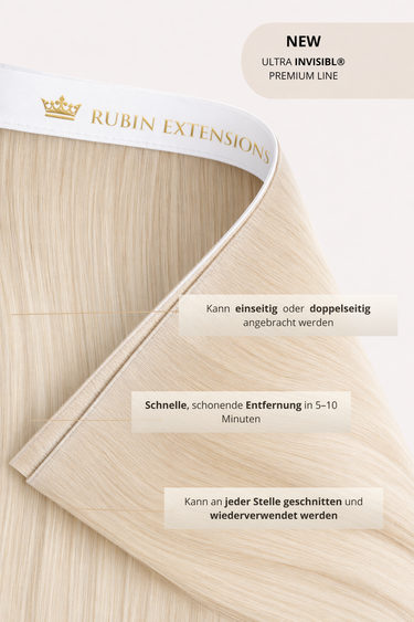 Genius Weft Tape-in Extensions im Farbton Smokey-Ash, Premium Line, 100% Echthaar mit Längenübersicht 25–55 cm – Rubin Extensions®