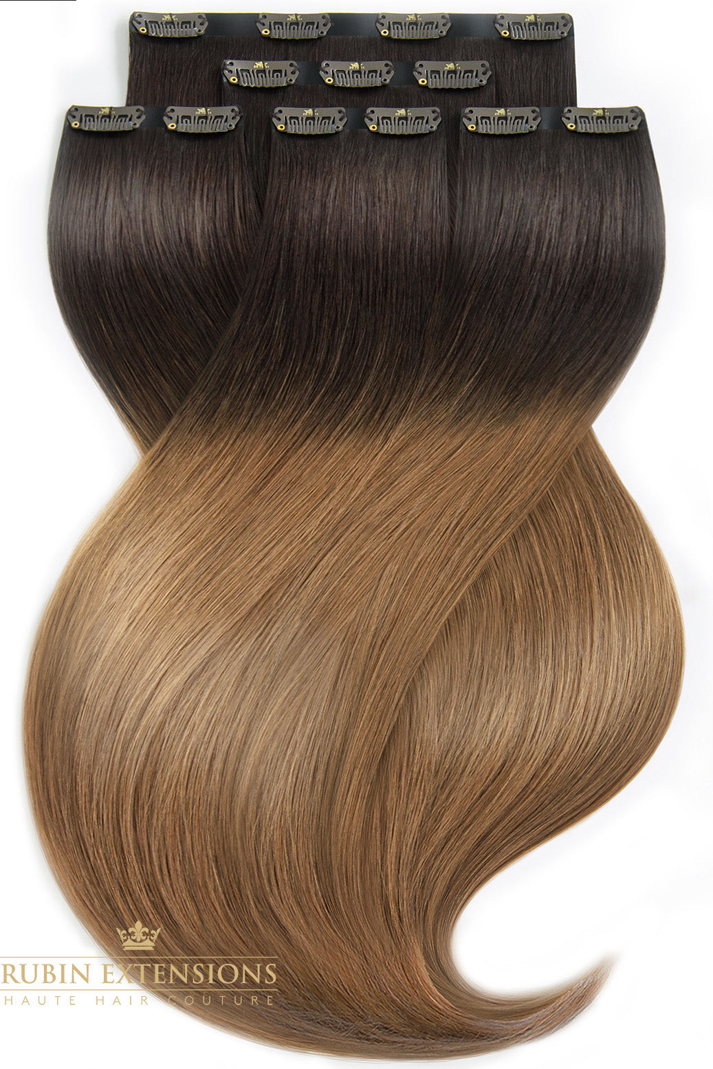 Nahaufnahme des Haaransatzes, Clip-in Extensions Rich Chocolate, Remy Qualität – Rubin Extensions®