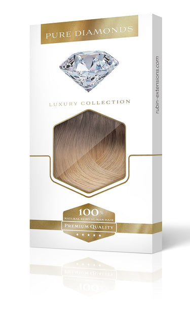 Verpackung der Clip-In Extensions im Farbton Caramel Mocha – Rubin Extensions®