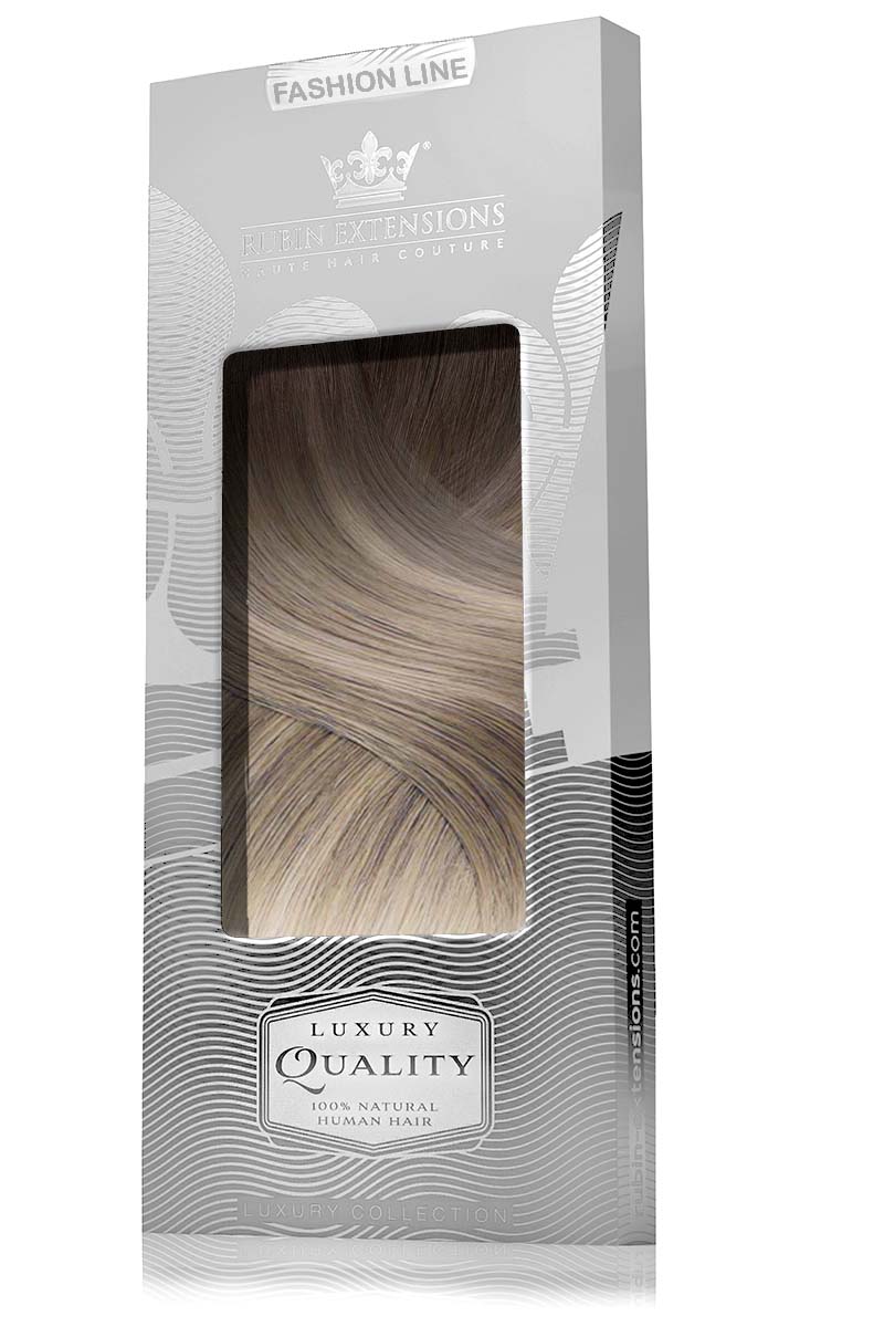 Clip-in Extensions Fashion Line im Sombré-Balayage-Farbverlauf Schoko-Dunkelbraun & Hellblond – Rubin Extensions®