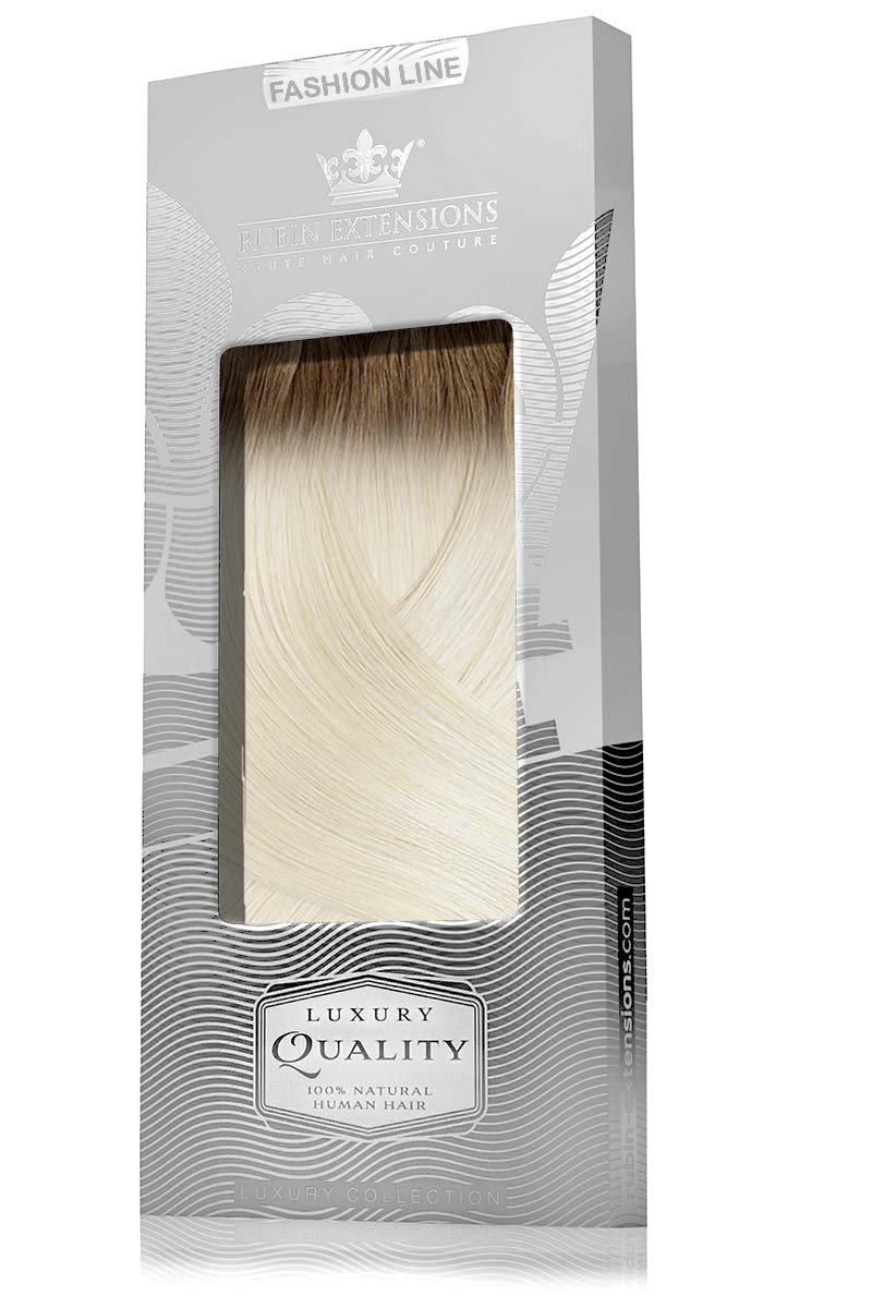 Verpackung der Clip-in Extensions Natur-Goldbraun & Hellblond, Fashion Line, 70g – Rubin Extensions®