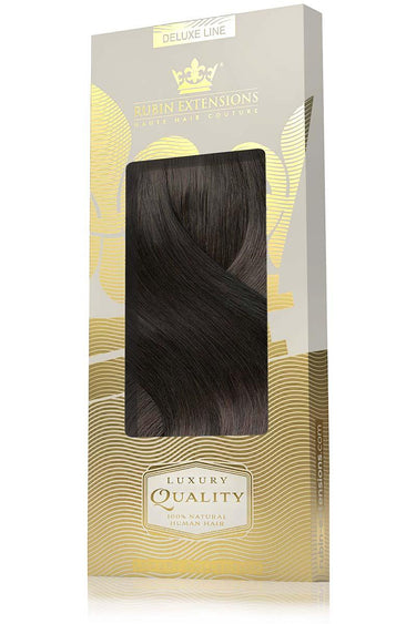 Elegante Verpackung der Clip-In Echthaar Extensions Schoko-Dunkelbraun, Deluxe Line – Rubin Extensions®