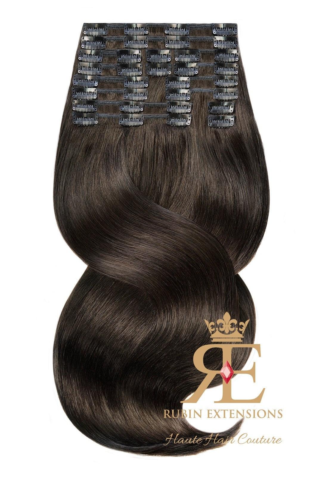 Clip-In Echthaar Extensions Schwarz-Braun, Deluxe Line, wählbar in 60 cm oder 70 cm – Rubin Extensions®