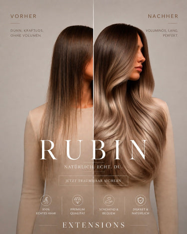 Model von hinten mit Clip-in Echthaar-Extensions in Dirty Blonde – Rubin Extensions®