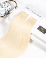 Produktverpackung der Keratin Bondings Haarsträhnen in Hellblond, Premium Line – Rubin Extensions®