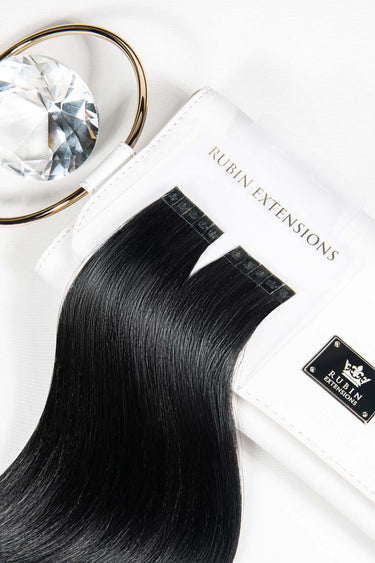 Geschenkverpackung der Keratin Bondings Haarsträhnen in Schwarz, Premium Line – Rubin Extensions®