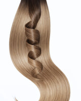 Tape-in Extensions Pro Deluxe Line mit kurzem Ansatz in Schwarz & Cool-Braun, ein- oder doppelseitig anwendbar – Rubin Extensions®