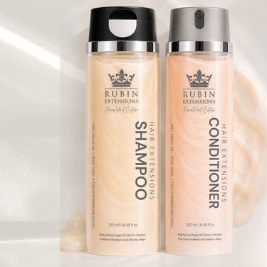 Luxuriöse Pflegeprodukte für Extensions und Eigenhaar mit seidigem Glanz – Rubin Extensions®