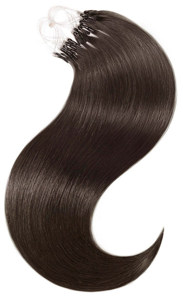 Warmer Schoko-Dunkelbraun Farbton bei den Pro Deluxe Microring Extensions, 100% Echthaar, 40–50 cm – Rubin Extensions®