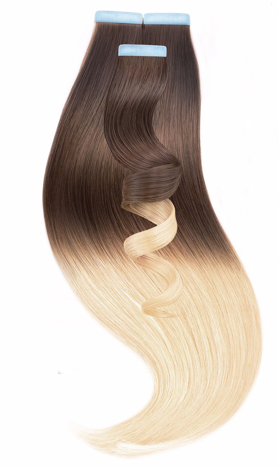 Tape-in Extensions Ombre Line in Schoko-Dunkelbraun & Platinblond, 51 cm, 100% Echthaar – Rubin Extensions®