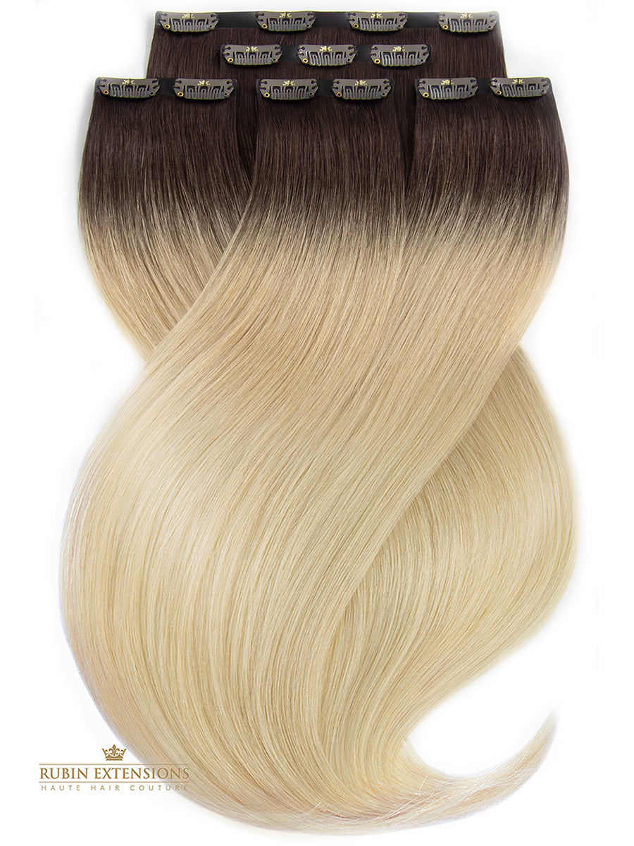 Sombre Clip-In Extensions Diamond Line Sombre Beige, Vollansicht 30–50 cm, Premium Echthaar – Rubin Extensions®