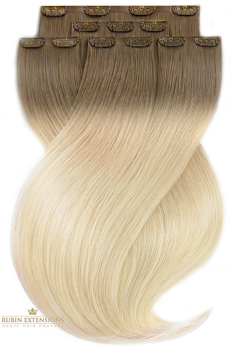Ombré Clip-In Extensions Diamond Line Shadowed Blonde, Vollansicht 30–50 cm, 100% Echthaar – Rubin Extensions®