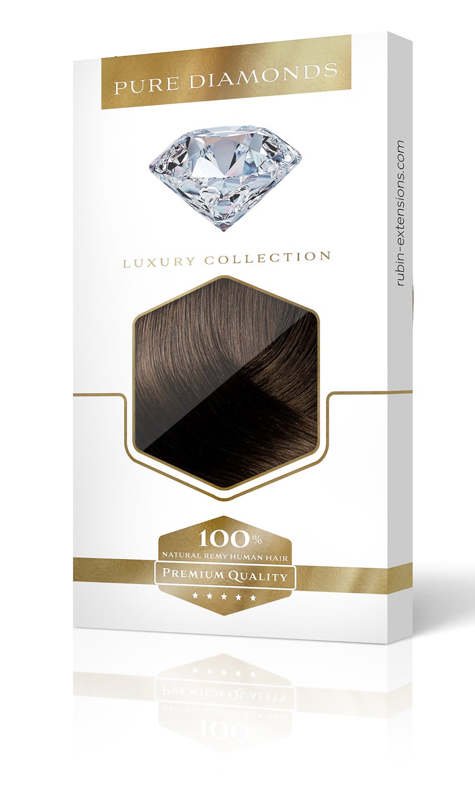 Verpackung der Invisible Clip-In Extensions Diamond Line in Schoko-Dunkelbraun – Rubin Extensions®