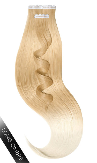 Tape-in Extensions Pro-Deluxe Line in Honigblond & Hellblond, Gesamtansicht der Echthaarsträhnen, Länge 51 cm – Rubin Extensions®