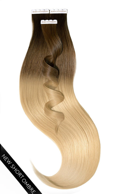 Gesamtansicht der Tape-in Echthaarsträhnen in Natur-Goldbraun & Honigblond, Länge 41–51 cm – Rubin Extensions®