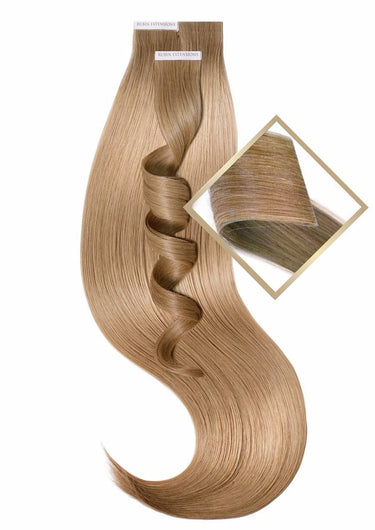 Tape-In Extensions Invisible Line in Hellbraun-Karamell, 100% Echthaar, Cover-Up Anwendung – Rubin Extensions®