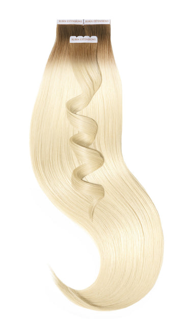 Tape-in Extensions Pro-Deluxe Line mit kurzem Ansatz in Natur-Goldbraun & Hellblond, 51 cm glänzendes Echthaar – Rubin Extensions®