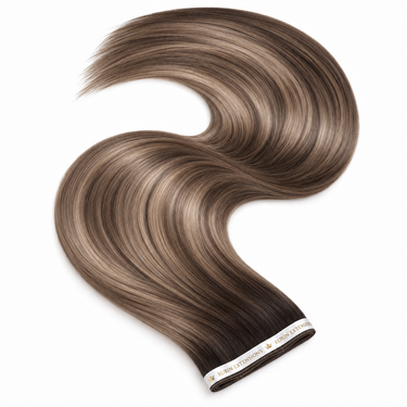 Genius Wefts Tape-in Echthaar Extensions in Luis Velvet Brown – geschwungene Haartresse, Premium Line – Rubin Extensions®