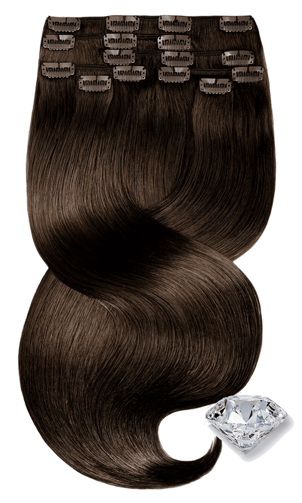 Invisible Clip-In Extensions Schoko-Dunkelbraun, Vollansicht 30–50 cm, 100% Echthaar – Rubin Extensions®