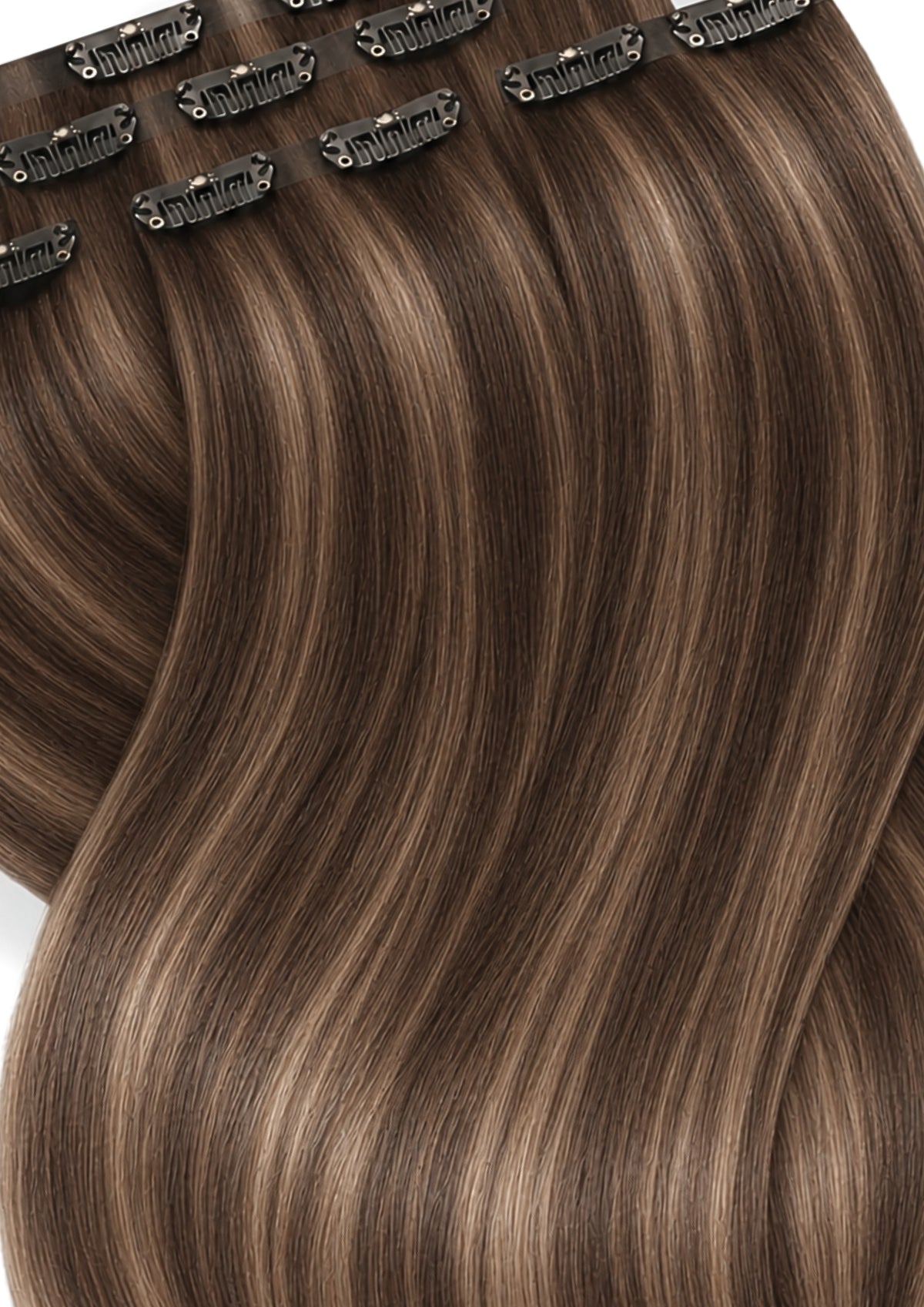 Balayage Wellen im Sonnenlicht, Clip-in Extensions Natur-Goldbraun & Hellbraun-Karamell – Rubin Extensions®
