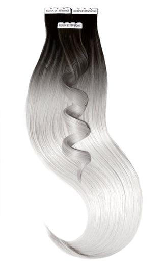 TAPE-IN EXTENSIONS ECHTHAAR  Sombre-Balayages, Schwarz & Silberblond