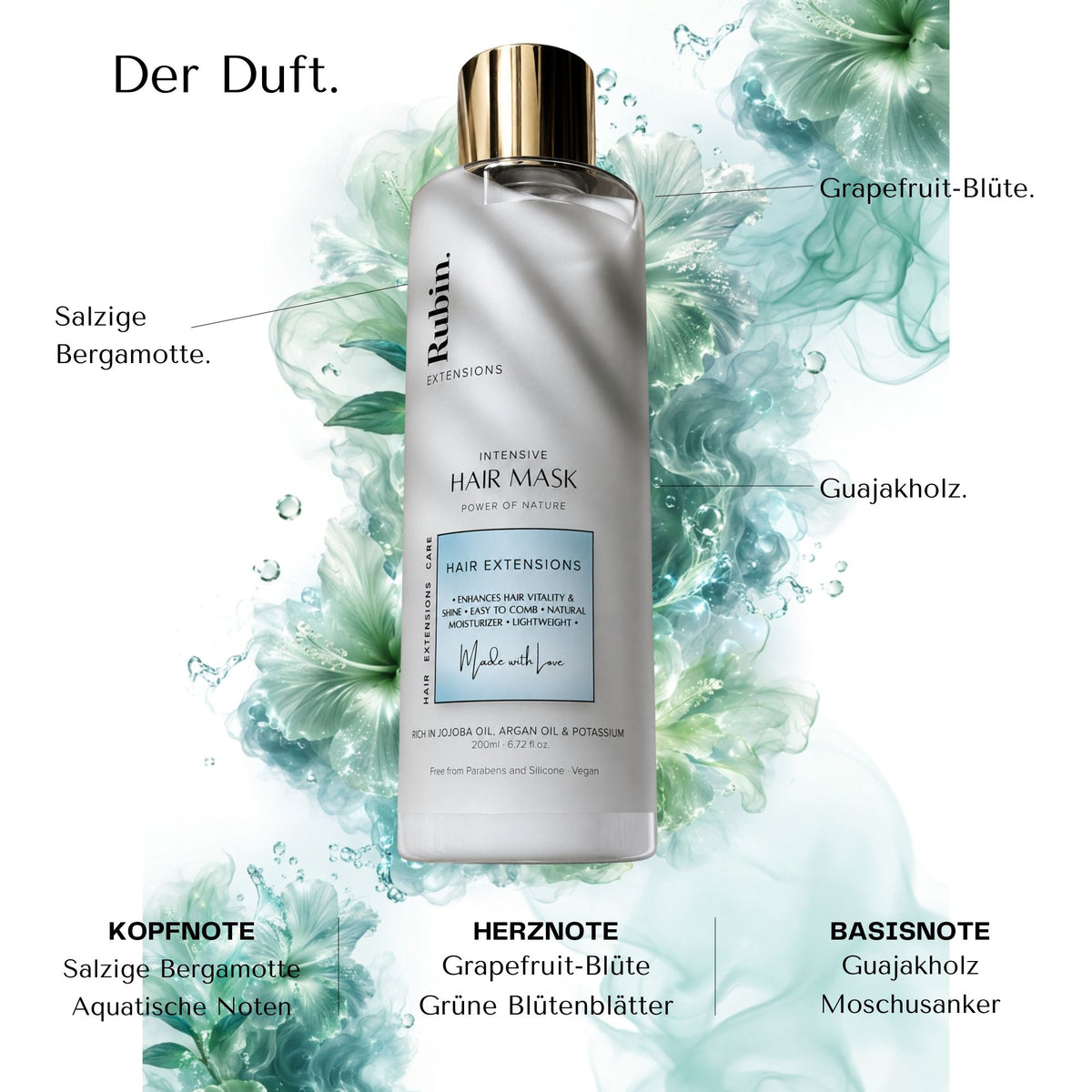 Intensiv-Haarmaske Tiefenpflege, Model bürstet gepflegtes Echthaar nach der Anwendung – Rubin Extensions®