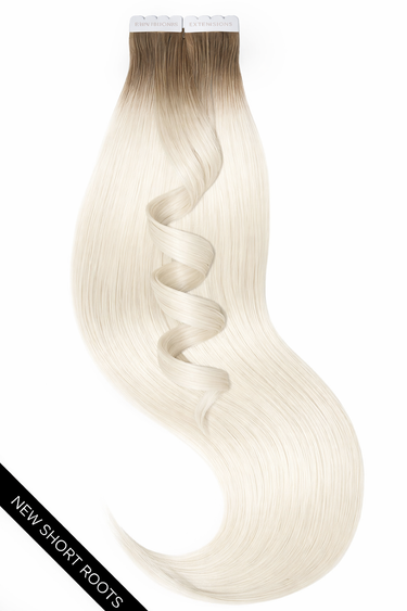 Tape-in Extensions mit kurzem Ansatz in Natur-Goldbraun & Hellblond, Gesamtansicht, 41–51 cm – Rubin Extensions®