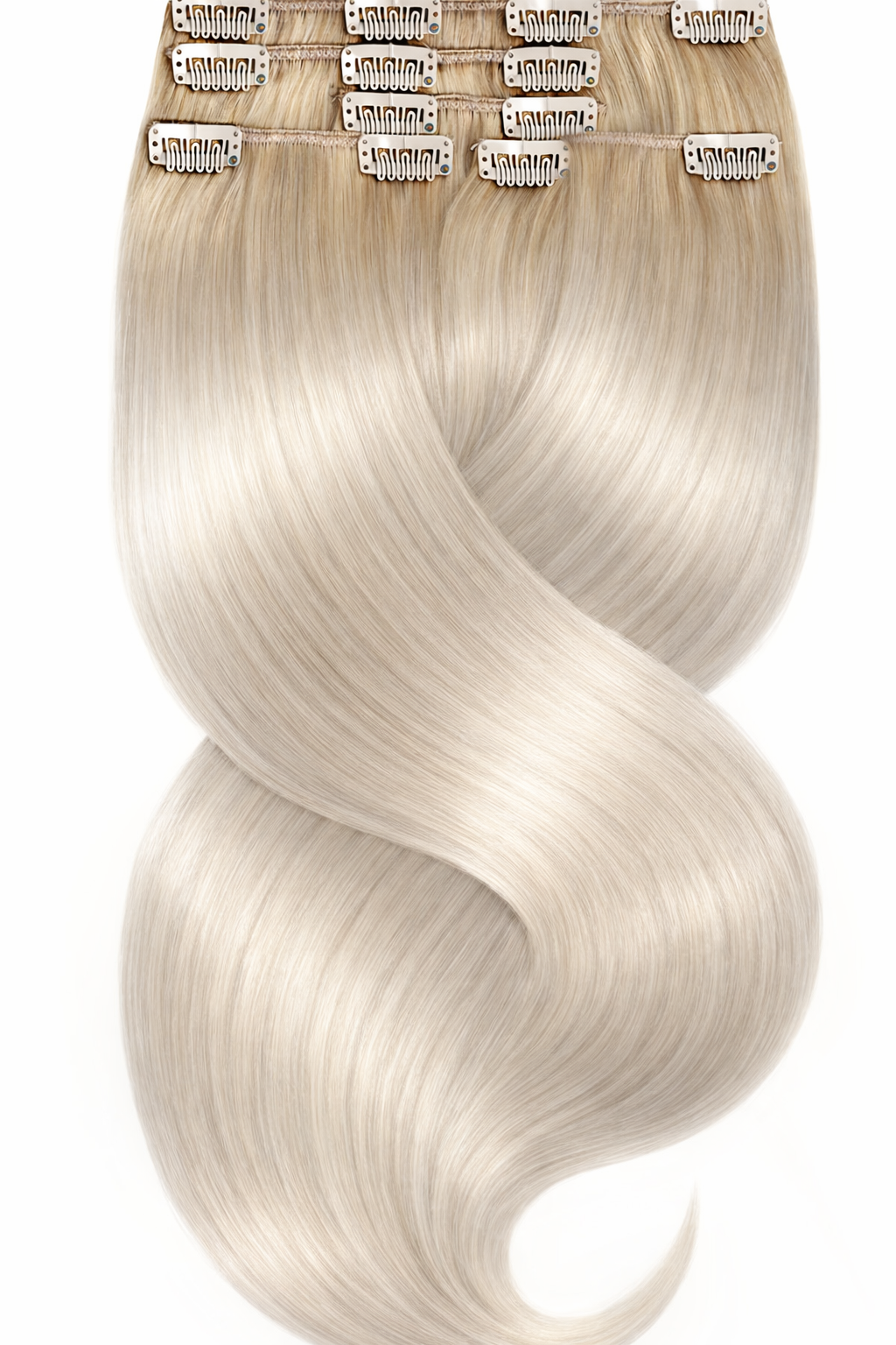 Clip-in Extensions Fashion Line in Honigblond & Silberblond, 41–46 cm Echthaarsträhnen im Produktfoto – Rubin Extensions®