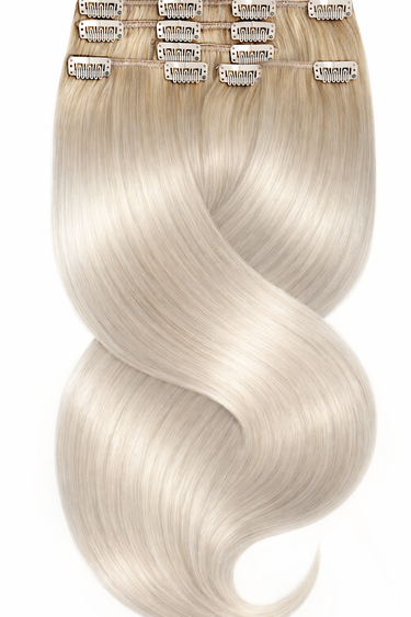 Clip-in Extensions Fashion Line in Honigblond & Silberblond, 41–46 cm Echthaarsträhnen im Produktfoto – Rubin Extensions®