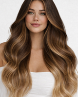 Clip-in Extensions Komplettset in Schwarz-Braun & Hellbraun-Karamell, 51 cm, Remy Qualität Echthaar – Rubin Extensions®
