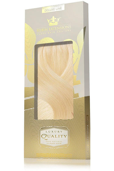 Produktverpackung der Clip-In Echthaar Extensions Honigblond, Deluxe Line – Rubin Extensions®