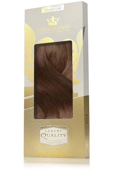 Geschenkverpackung der Clip-In Echthaar Extensions Kastanien-Dunkelbraun, Deluxe Line – Rubin Extensions®