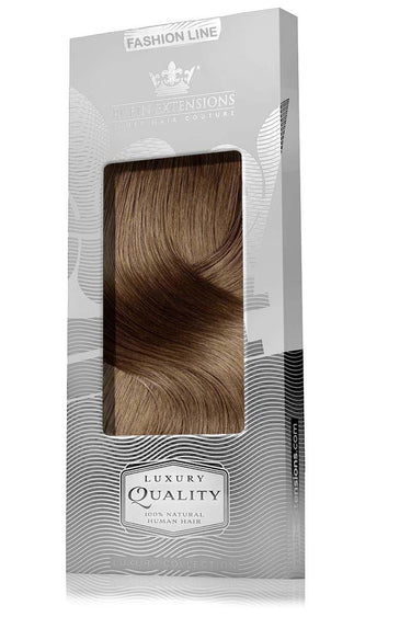 Verpackung der Clip-In Echthaar Extensions Natur-Goldbraun, Fashion Line, mit Markenlogo – Rubin Extensions®