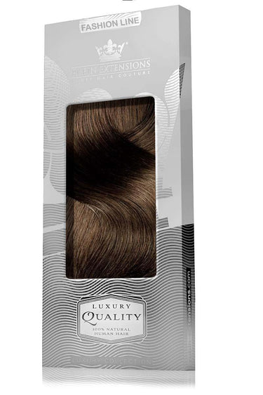 Geschenkverpackung der Clip-In Echthaar Extensions Schoko-Dunkelbraun, Fashion Line, edel gestaltet – Rubin Extensions®