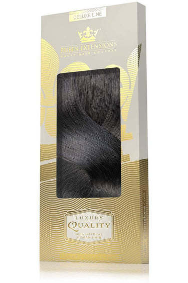 Luxuriöse Verpackung der Clip-In Echthaar Extensions Schwarz-Braun, Deluxe Line – Rubin Extensions®