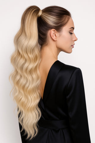 Rubin Extensions Ponytail Echthaar Extensions - Sombre Schoko-Dunkelbraun & Platinblond