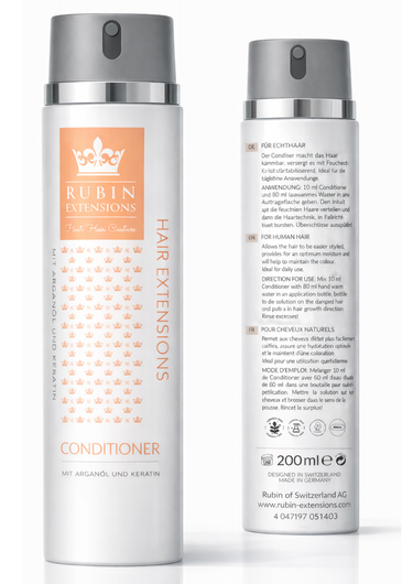 Verpackung des Conditioners für Echthaar Extensions von Rubin Extensions, 200ml – Rubin Extensions®