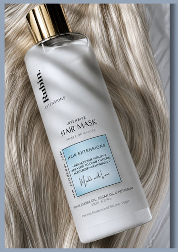 Rubin Extensions Hero-Banner mit 100% Echthaar Extensions Kollektion für langanhaltend schöne Ergebnisse – Rubin Extensions®