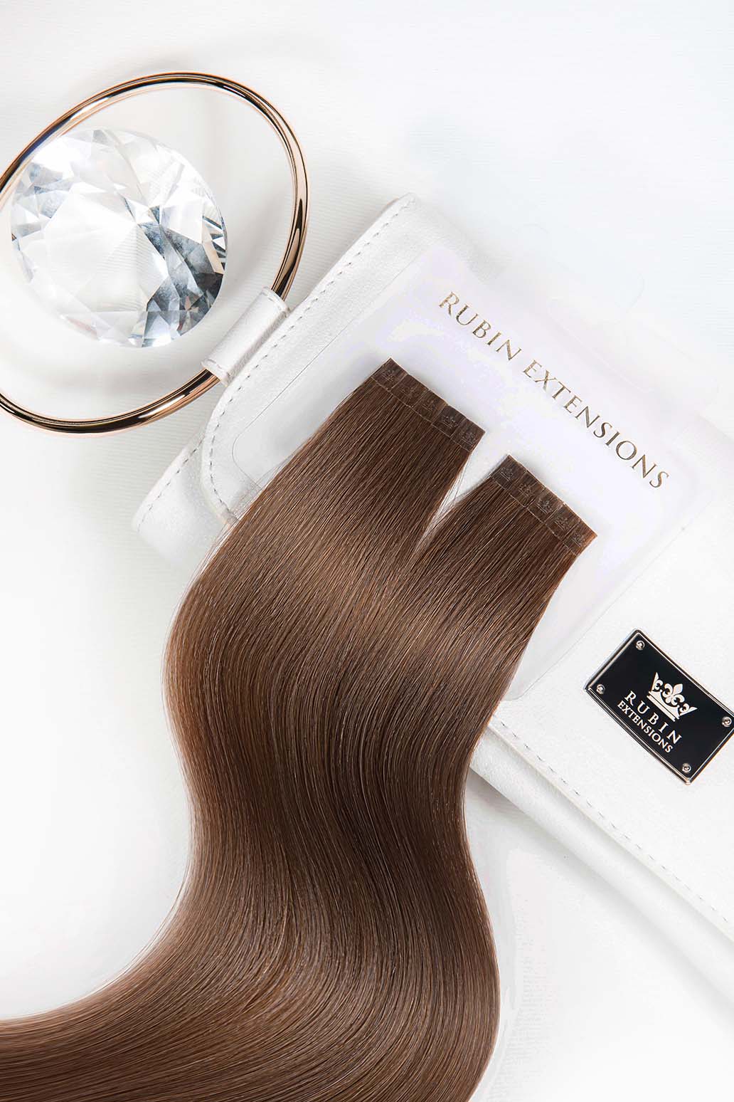 Produktverpackung der Keratin Bondings Haarsträhnen in Kastanien-Dunkelbraun, Premium Line – Rubin Extensions®