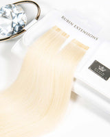Geschenkverpackung der Keratin Bonding Extensions in Platinblond, Premium Line – Rubin Extensions®