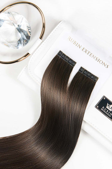 Geschenkverpackung der Keratin Bondings Haarsträhnen in Schoko-Dunkelbraun, Premium Line – Rubin Extensions®