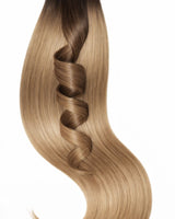 Tape-in Extensions mit kurzem Ansatz in Schwarz & Hellbraun-Karamell, 40–50 cm, 100% Echthaar – Rubin Extensions®