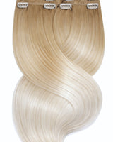 Clip-in Extensions in Honigblond & Silberblond, Sombre-Balayage-Farbverlauf, 100% Echthaar – Rubin Extensions®