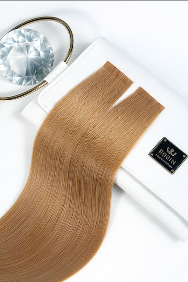 Hochwertige Keratin-Strähnen in Hellbraun-Karamell, 100% Echthaar – Rubin Extensions®