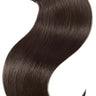 Warmer Schoko-Dunkelbraun Farbton bei den Pro Deluxe Microring Extensions, 100% Echthaar, 40–50 cm – Rubin Extensions®