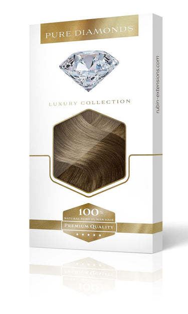 Verpackung der Clip-In Extensions Diamond Line in Natur-Goldbraun – Rubin Extensions®