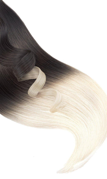 Ombré Clip-In Extensions in den Farbtönen Schoko-Dunkelbraun und Platinblond, 51 cm Länge, 100% Remy Echthaar – Rubin Extensions®