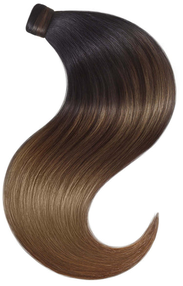 Ponytail Luxury Extensions in Sombre Schwarz & Schoko-Dunkelbraun, 100% Echthaar, 36–56 cm – Rubin Extensions®