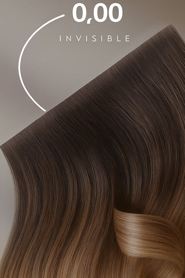 Detailgrafik zu Volumen und Tressen der Clip-In Echthaar Extensions Mahagoni-Braun, Deluxe Line – Rubin Extensions®